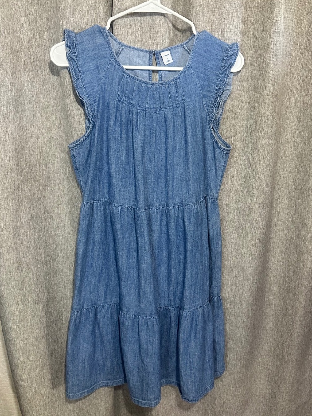 Old Navy Blue Chambray Tiered Flutter Ruffle Sleeve Swing Mini Dress Small